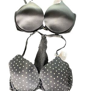 Lot of 2 Victoria’s Secret Black and White Polka Dot Bra Set 32DDD